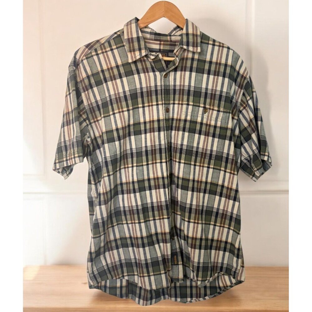 Woolrich John Rich & Bros Mens Plaid Shirt Size Large Short Sleeve Button Up